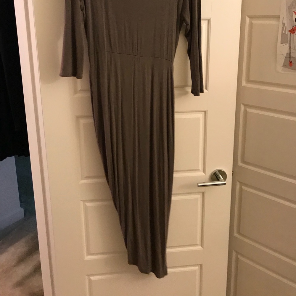 Olive Green Ruched Dress - Picture 3 of 4
